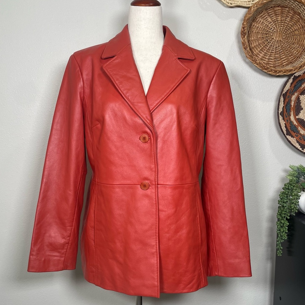 Gorgeous Orange/Red Leather Jacket 2 Button Blazer Coat Lined Size Large Western
